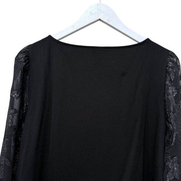 CHICO'S Womens Evening Top Large (Chicos 2) Black Tee Shimmer Sheer Sleeves NWOT - Picture 7 of 9